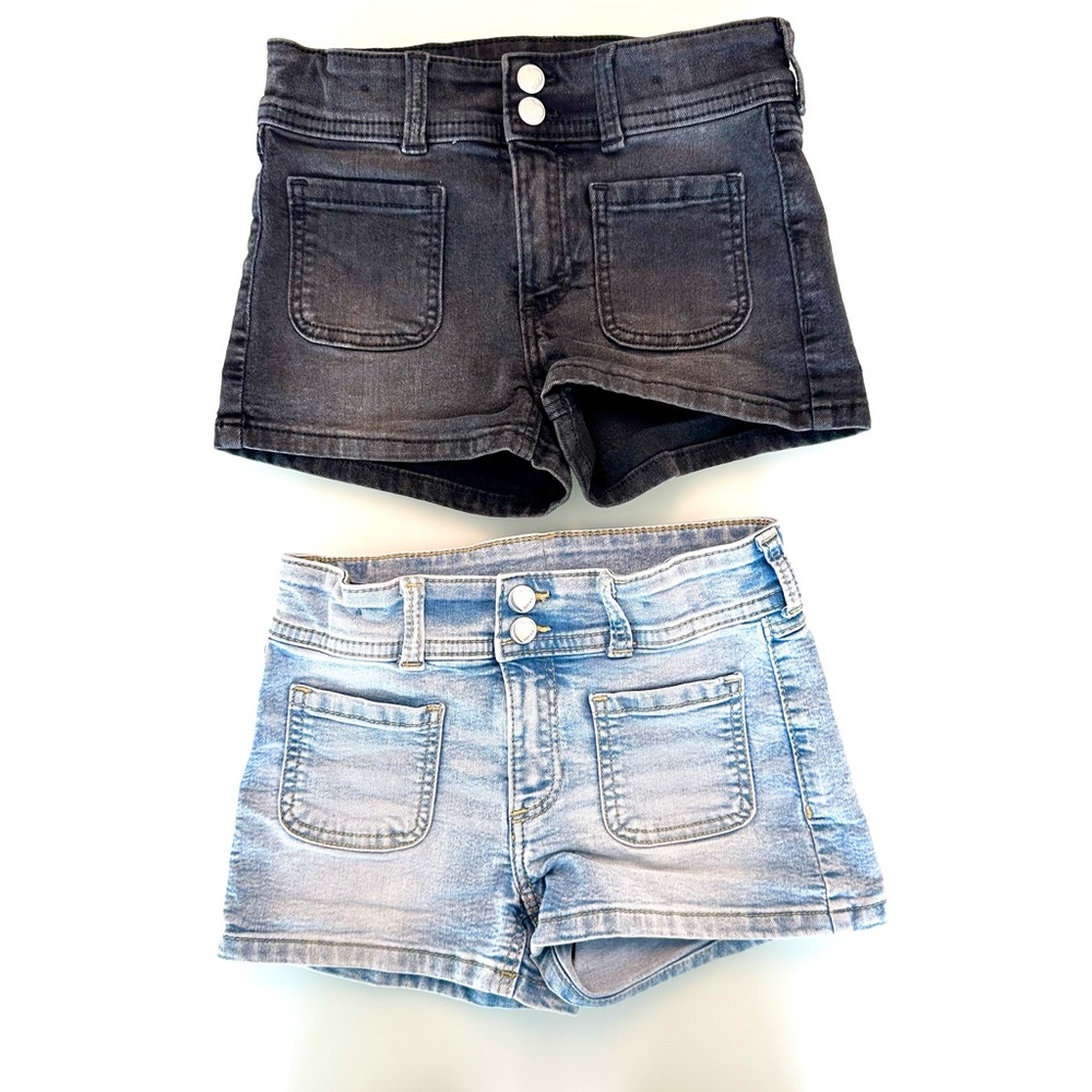H&M Black and Light Blue Denim Shorts Set